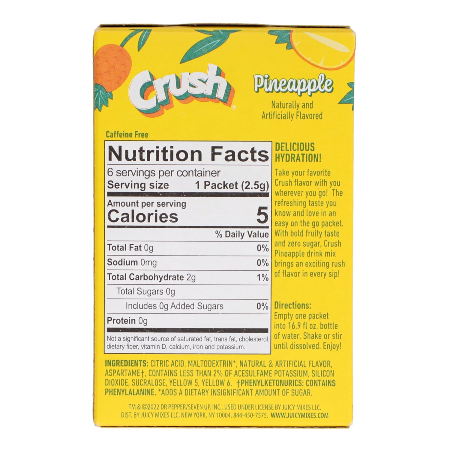Crush Zero Sugar Pineapple Flavored Drink Mix, 6-pc Pack.