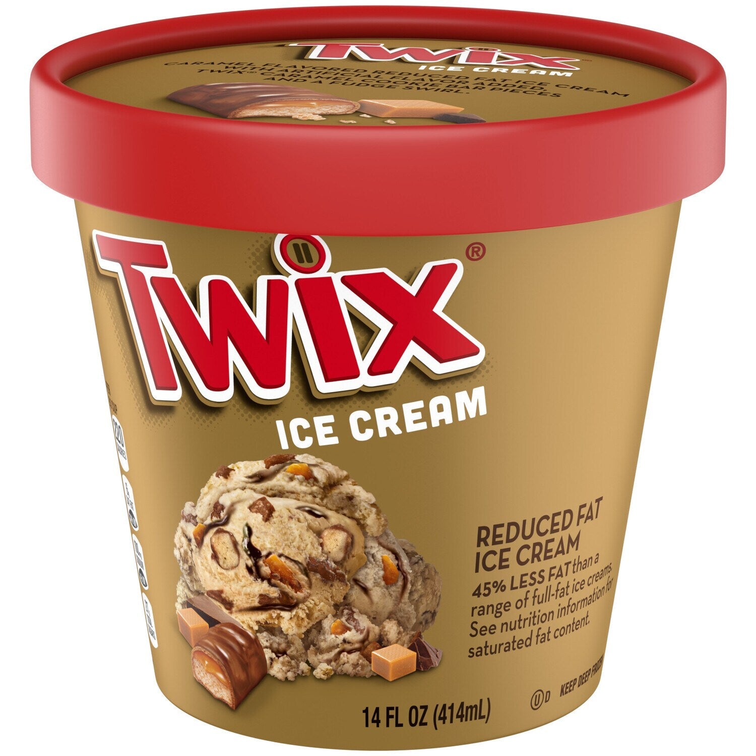 Mars Wrigley TWIX Caramel Fudge Swirl Ice Cream Reduced Fat Cookie Caramel Ice Cream with Twix Candy Bar Pieces, 14 Oz