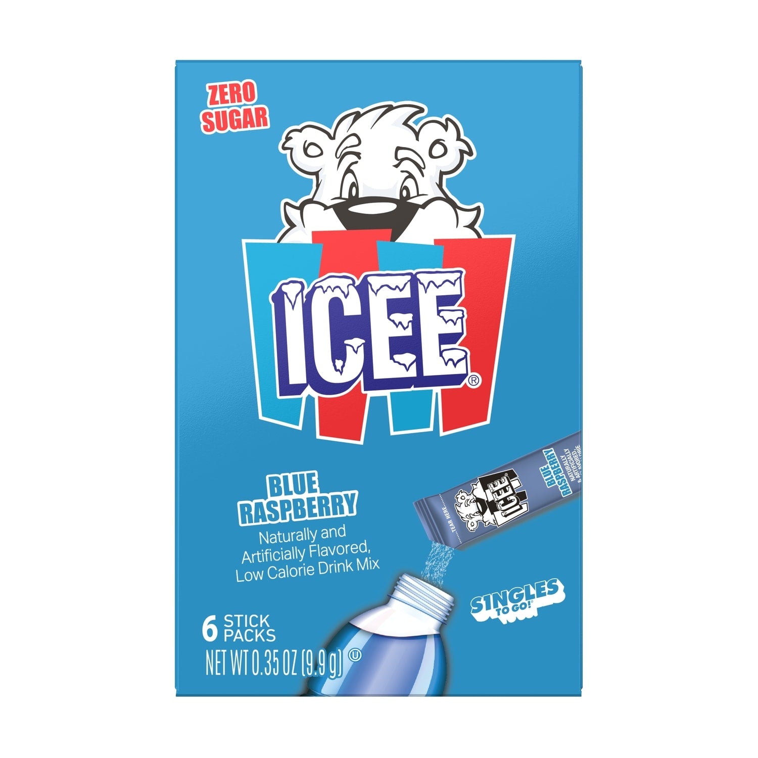 Icee Blue Raspberry-flavored Drink Sticks, 6-pc Pack.