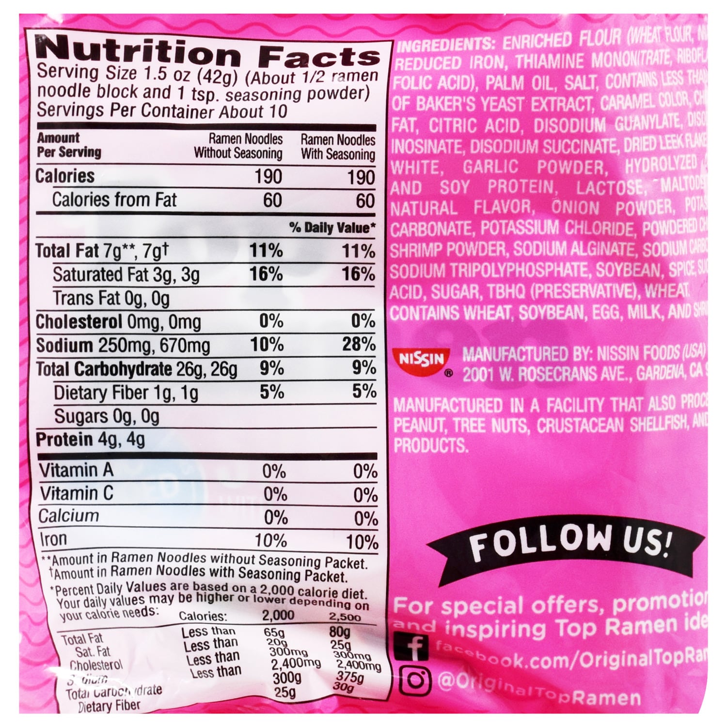 Nissin Top Ramen Shrimp-Flavored Noodle Soup, 5-ct. Packs