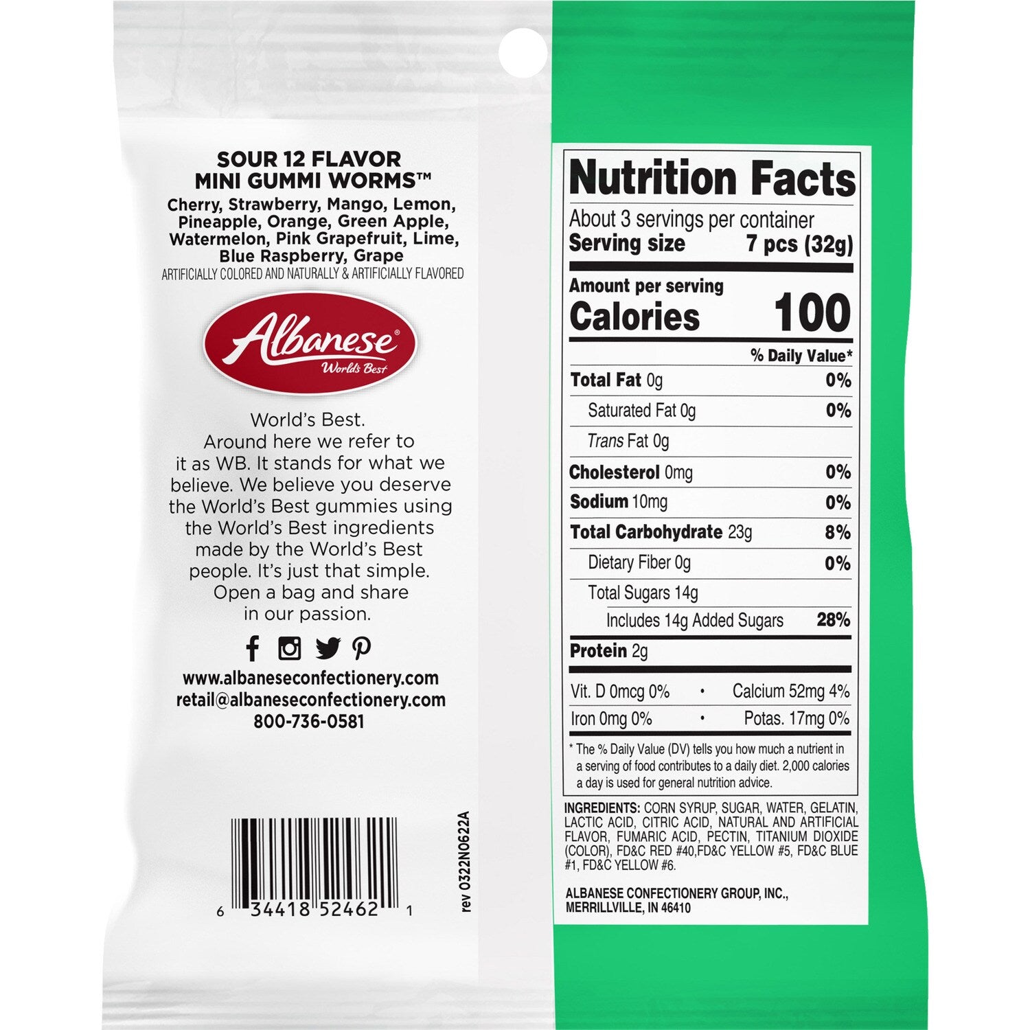 Albanese 12 Flavored Sour Mini Gummi Worms, Assorted Flavors, 1-ct.