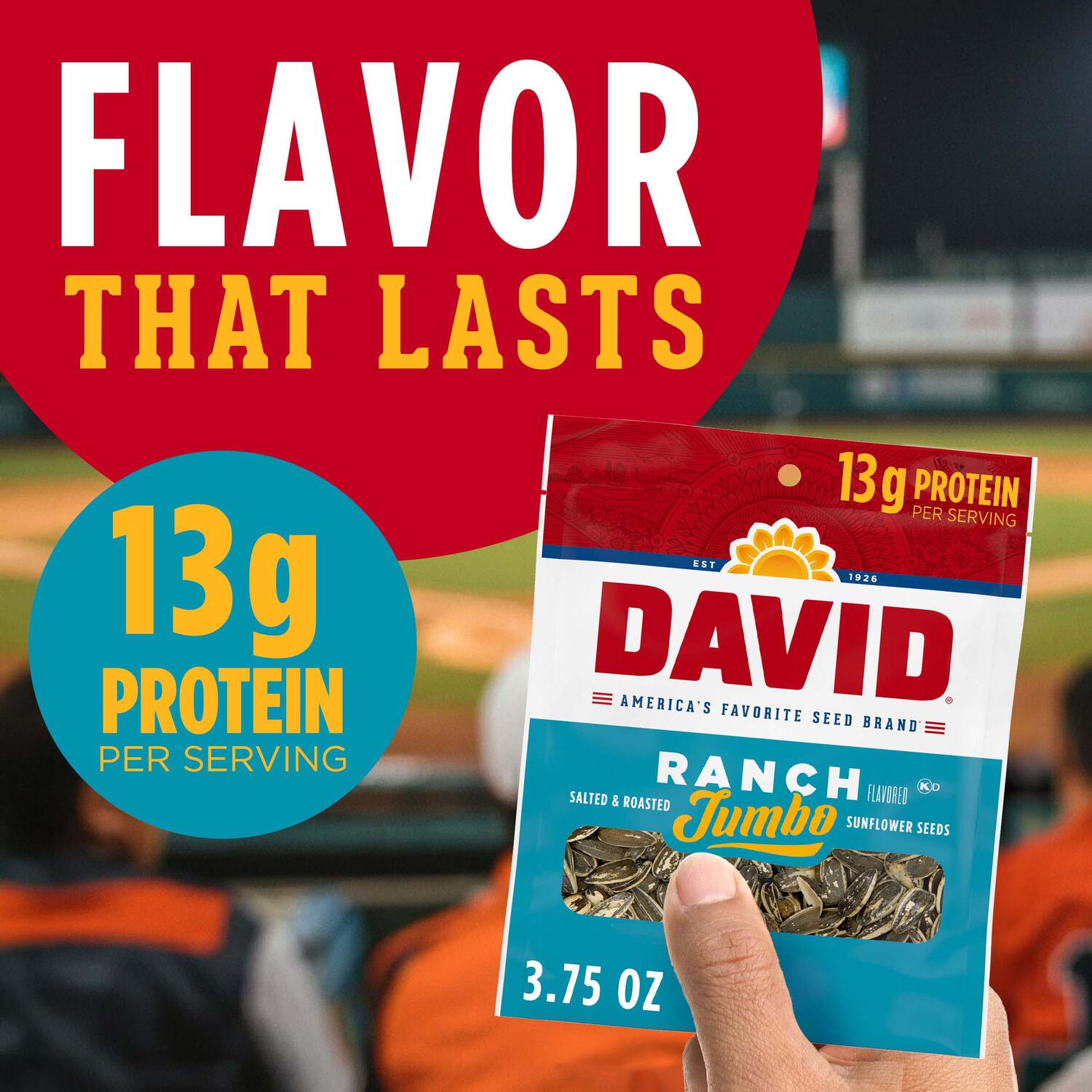DAVID Jumbo Sunflower Seeds, Ranch Flavor, 3.75 oz.