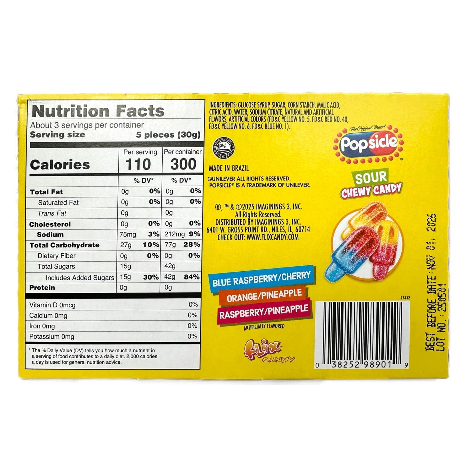 Popsicle Sour Chewy Candy With Tropical Paradise Flavors, Assorted Flavors, 1-ct.