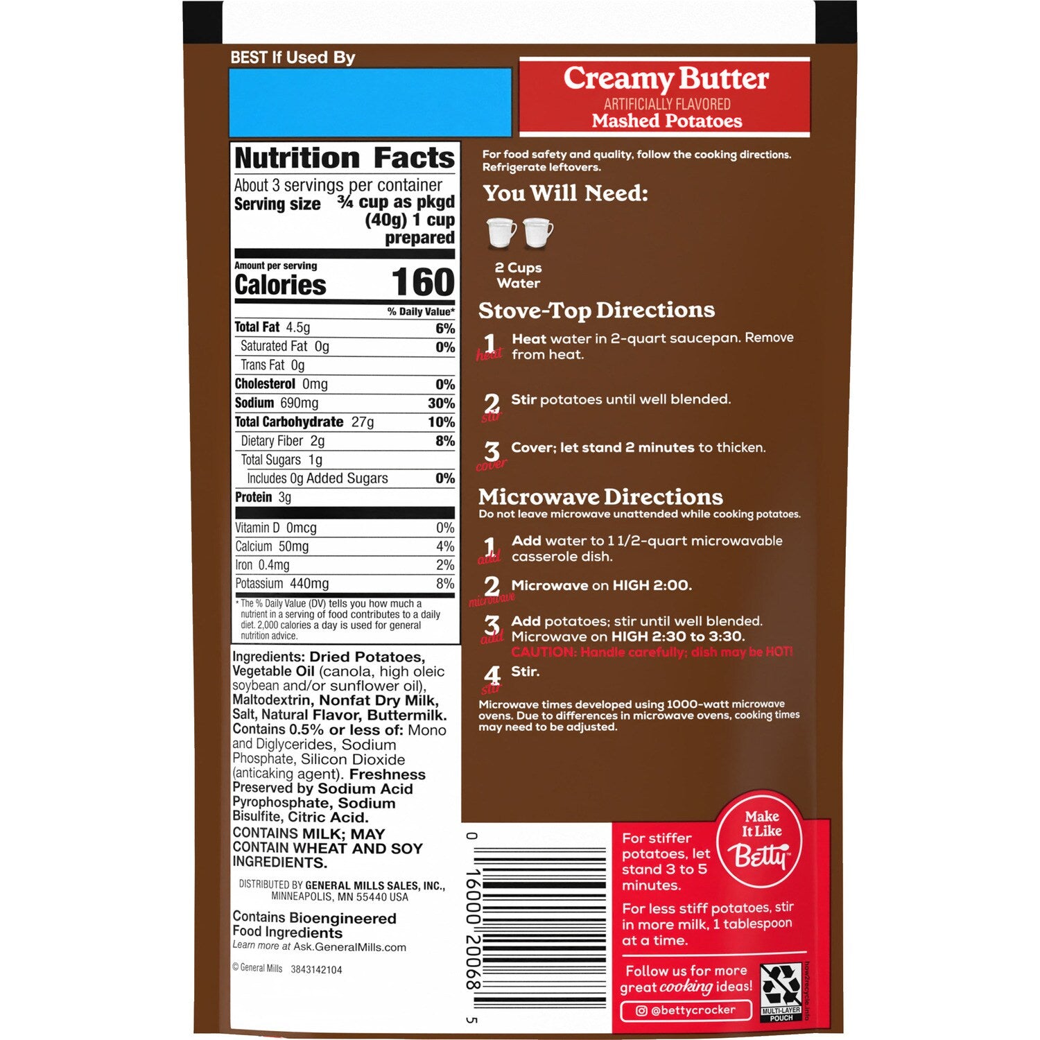 Betty Crocker Creamy Butter Mashed Potatoes, 1-ct.