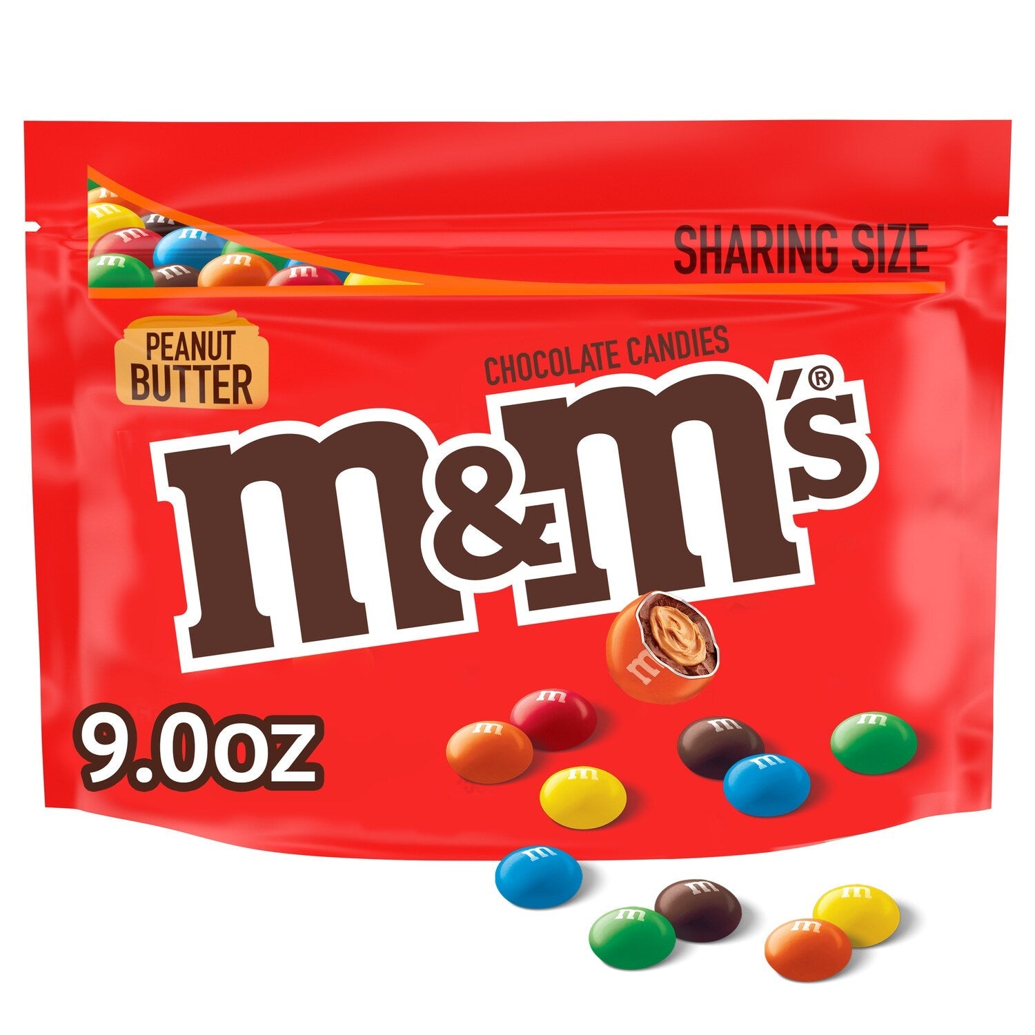 M&amp;M'S Peanut Butter Milk Chocolate Candy, Sharing Size, 9 oz Resealable Bag