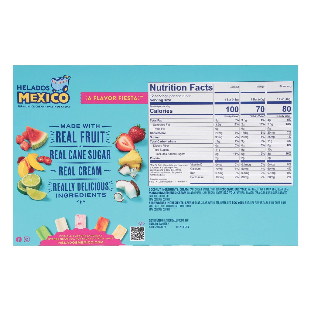 Helados Mexico Mini Ice Cream Bars, Assorted Flavors, 12-pc Pack.
