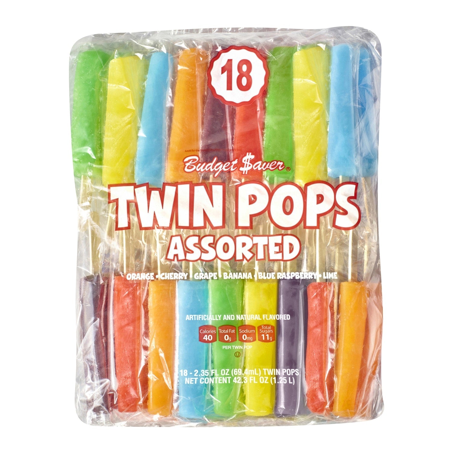 Budget Saver Assorted Twin Pops, 18-pc Pack.
