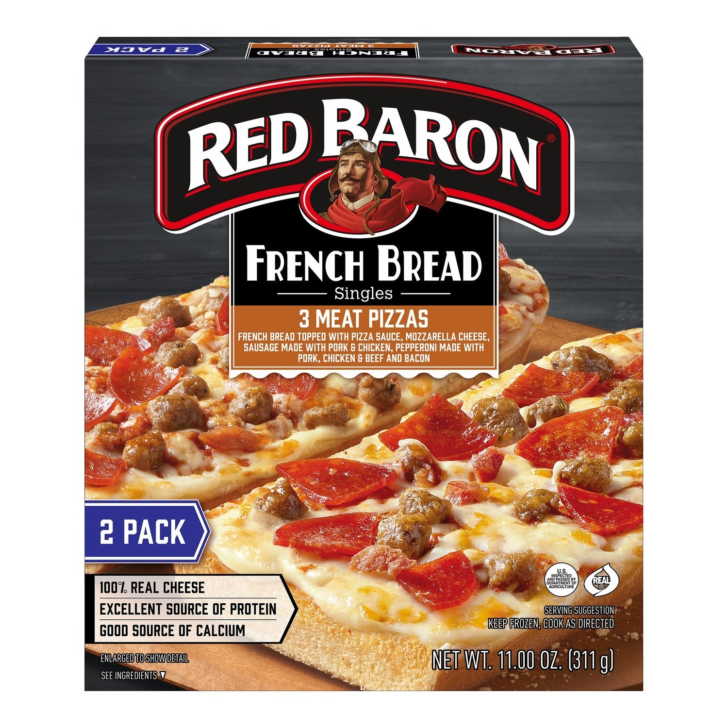 Red Baron Three Meat French Bread Personal Frozen Pizza, 2-ct. Pack