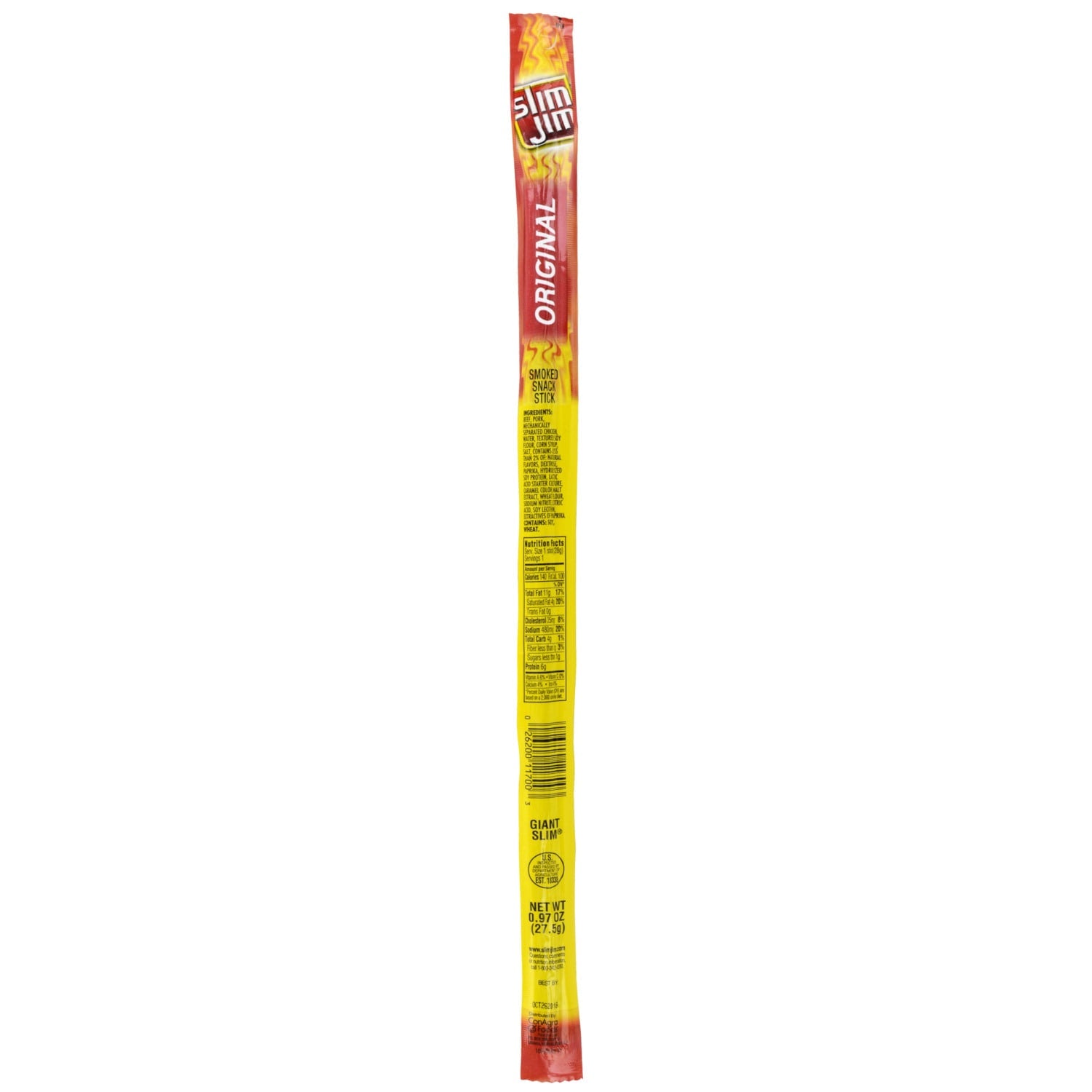 Slim Jim Giant Sized Original Smoked Snack Stick, 6g Protein Per Serving, 0.97 oz.