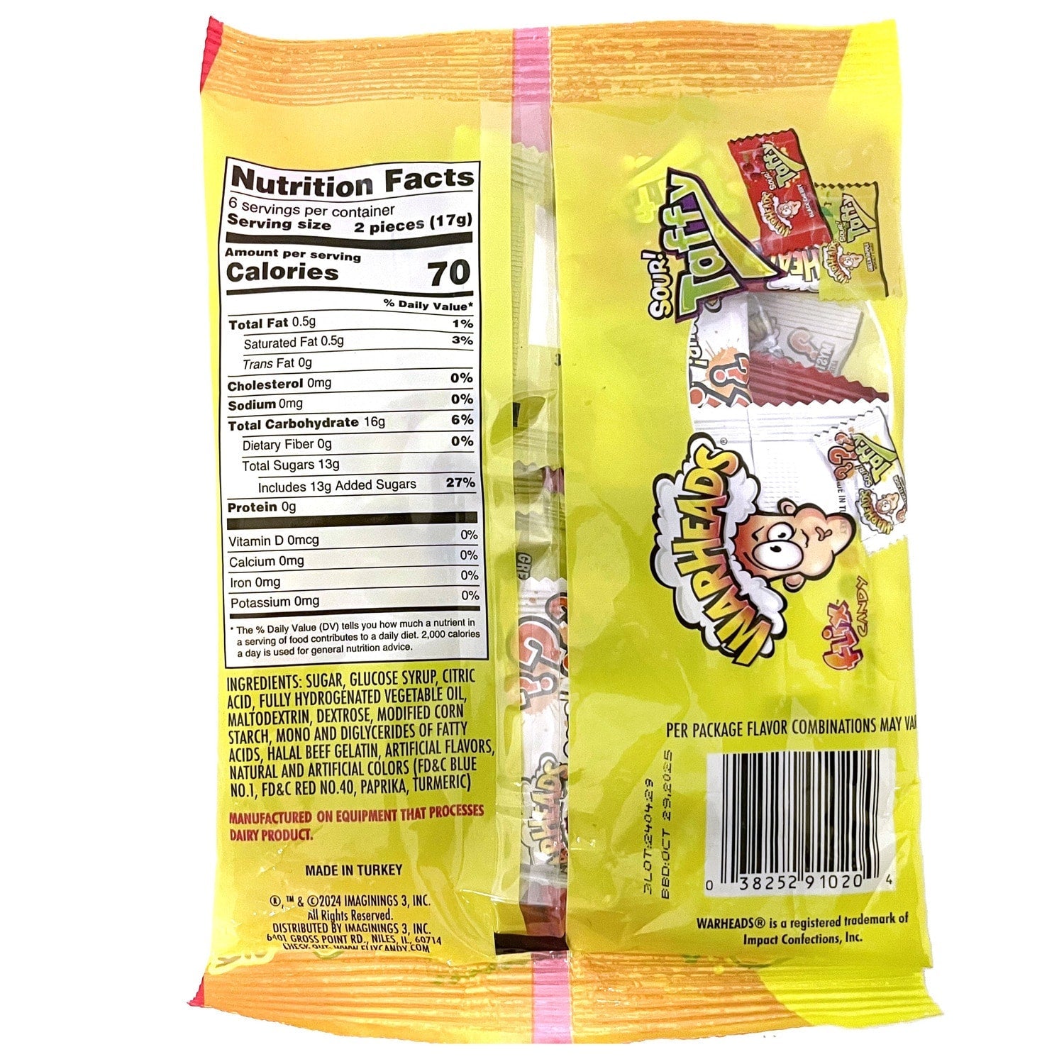 Warheads Sour Taffy Bars, 12 ct. Bags