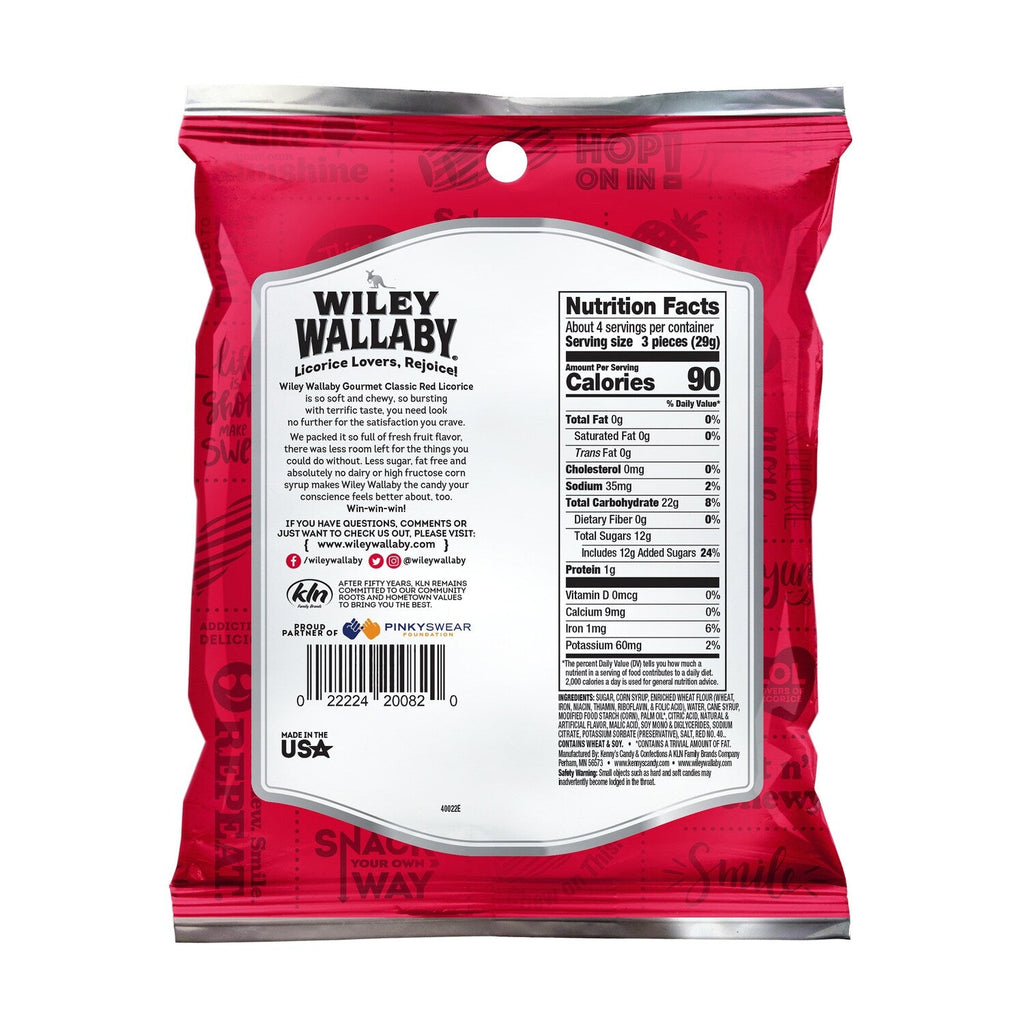 Wiley Wallaby Gourmet Red Liquorice, 4-oz. Bags