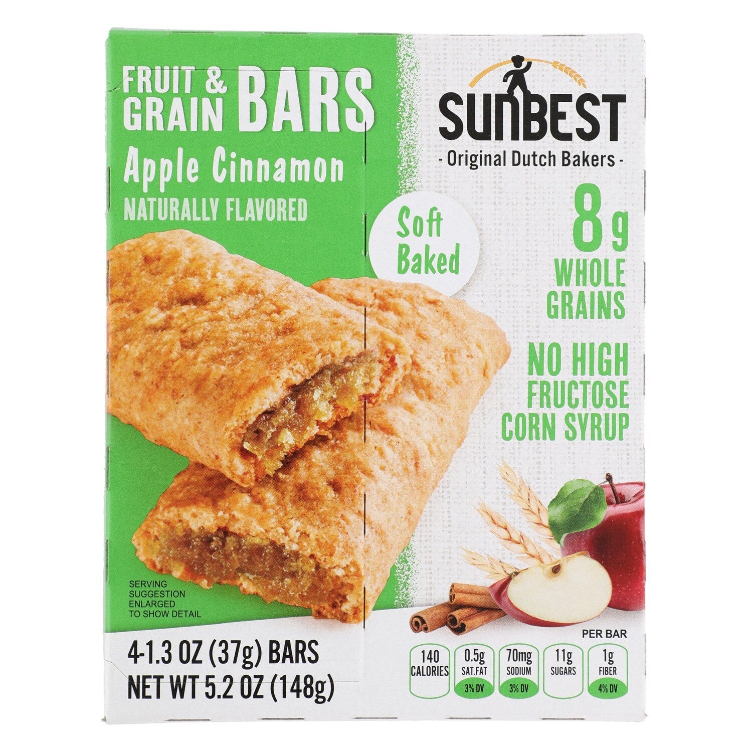 Sunbest Apple Cinnamon-Flavored Fruit And Grain Bars, 4-pc Pack.