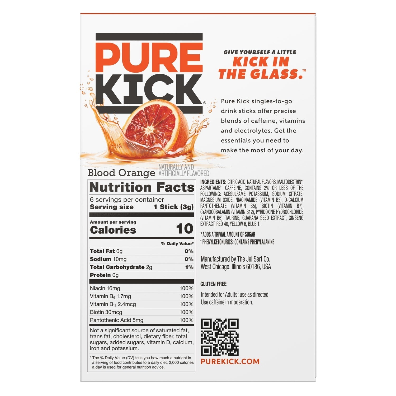 Pure Kick Blood Orange Energy Drink Sticks, 6-pc Pack.