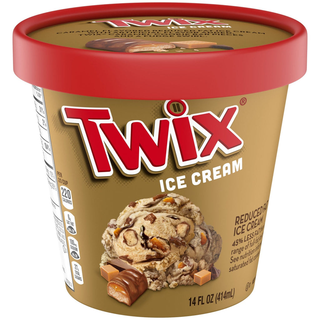 Mars Wrigley TWIX Caramel Fudge Swirl Ice Cream Reduced Fat Cookie Caramel Ice Cream with Twix Candy Bar Pieces, 14 Oz
