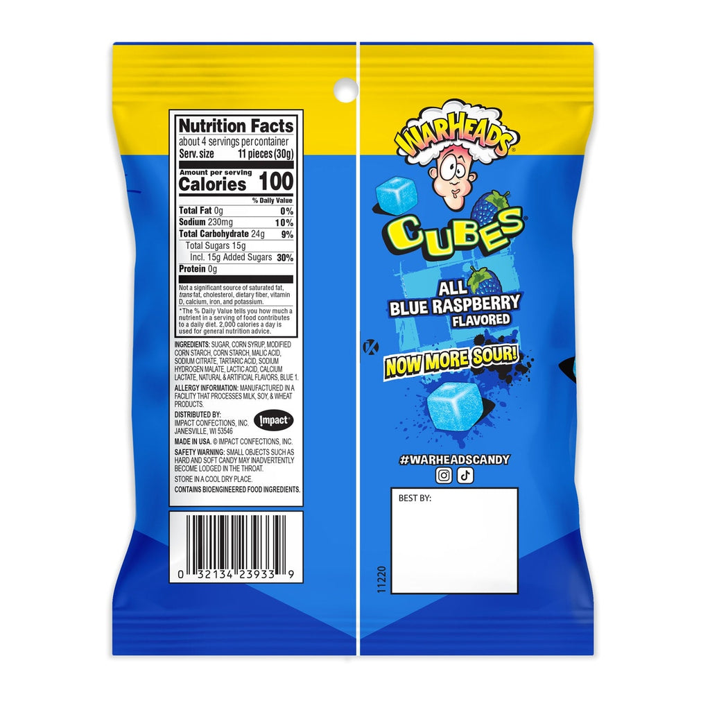 Warheads Blue Raspberry Cubes, 4.5-oz. Bags
