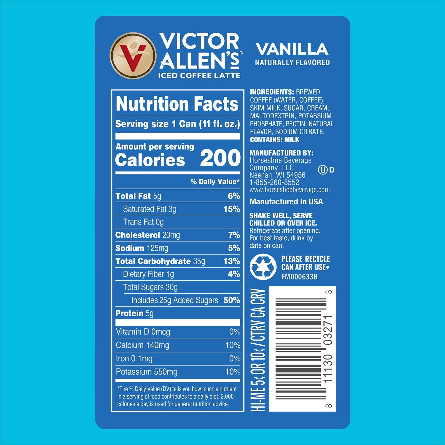 Victor Allen's Coffee Vanilla Iced Latte Coffee Drink, 11-oz. Cans