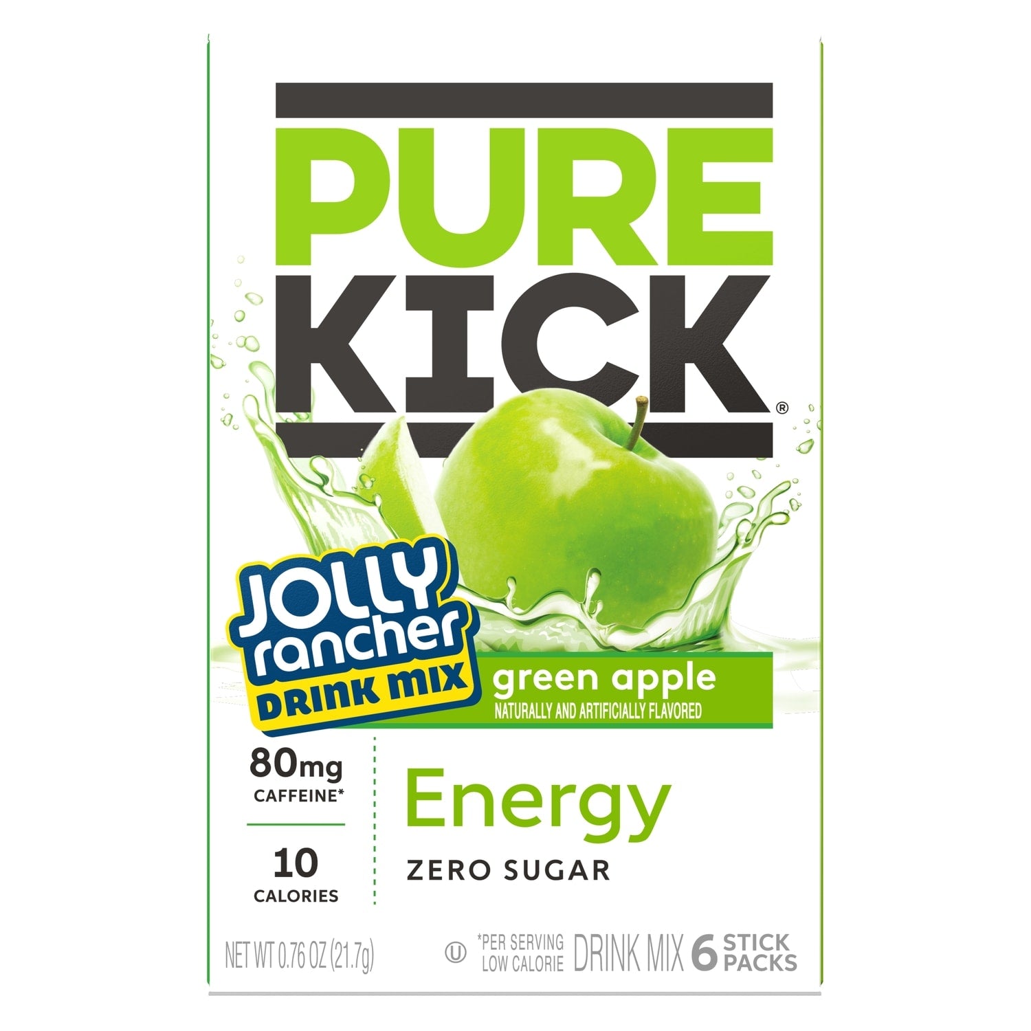 Pure Kick Jolly Rancher Green Apple-flavored Drink Mix, 6-pc Pack.