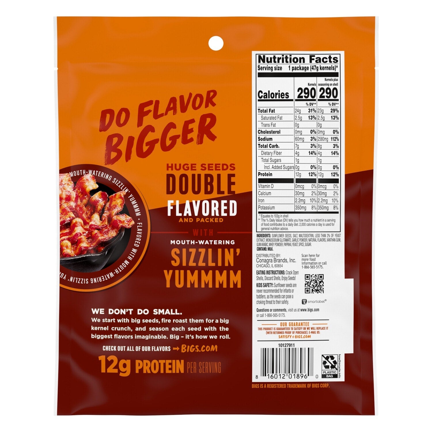 Bigs Sizzlin' Bacon Sunflower Seeds, 3.625 oz. Bag