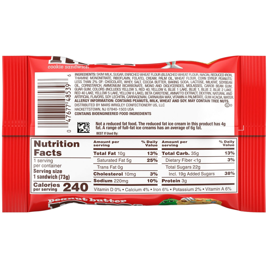 Mars M&amp;M'S Peanut Butter Ice Cream Sugar Cookie Sandwich Dessert, 3.5 Oz