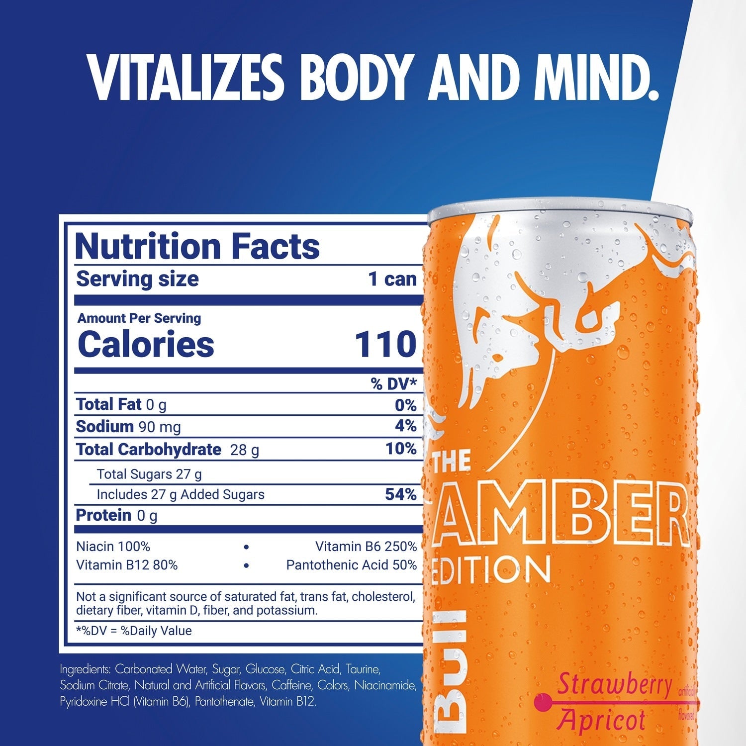 Red Bull Amber Edition Energy Drink, Strawberry Apricot, 80mg Caffeine, 8.4 fl oz Can