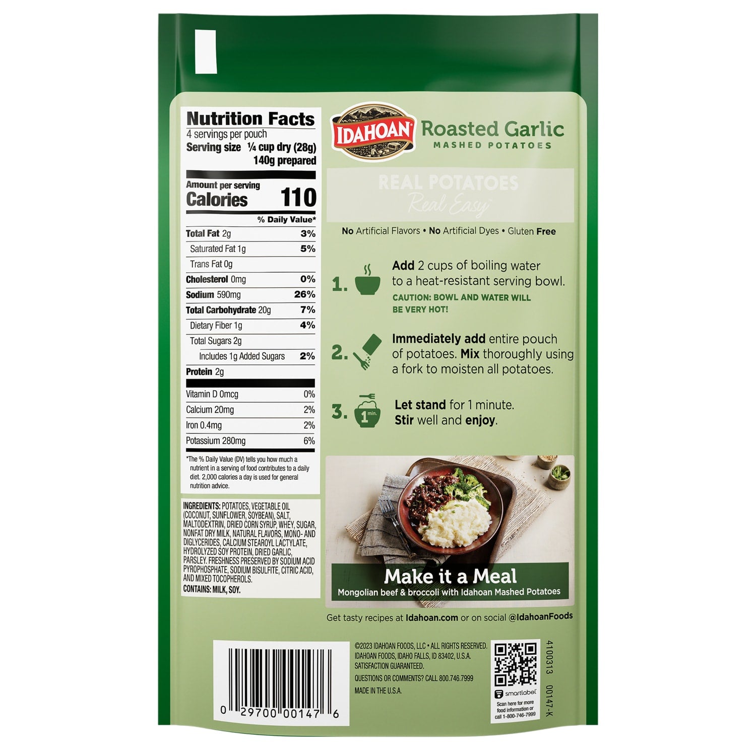 Idahoan Roasted Garlic Mashed Potatoes, 4-oz. Pouch
