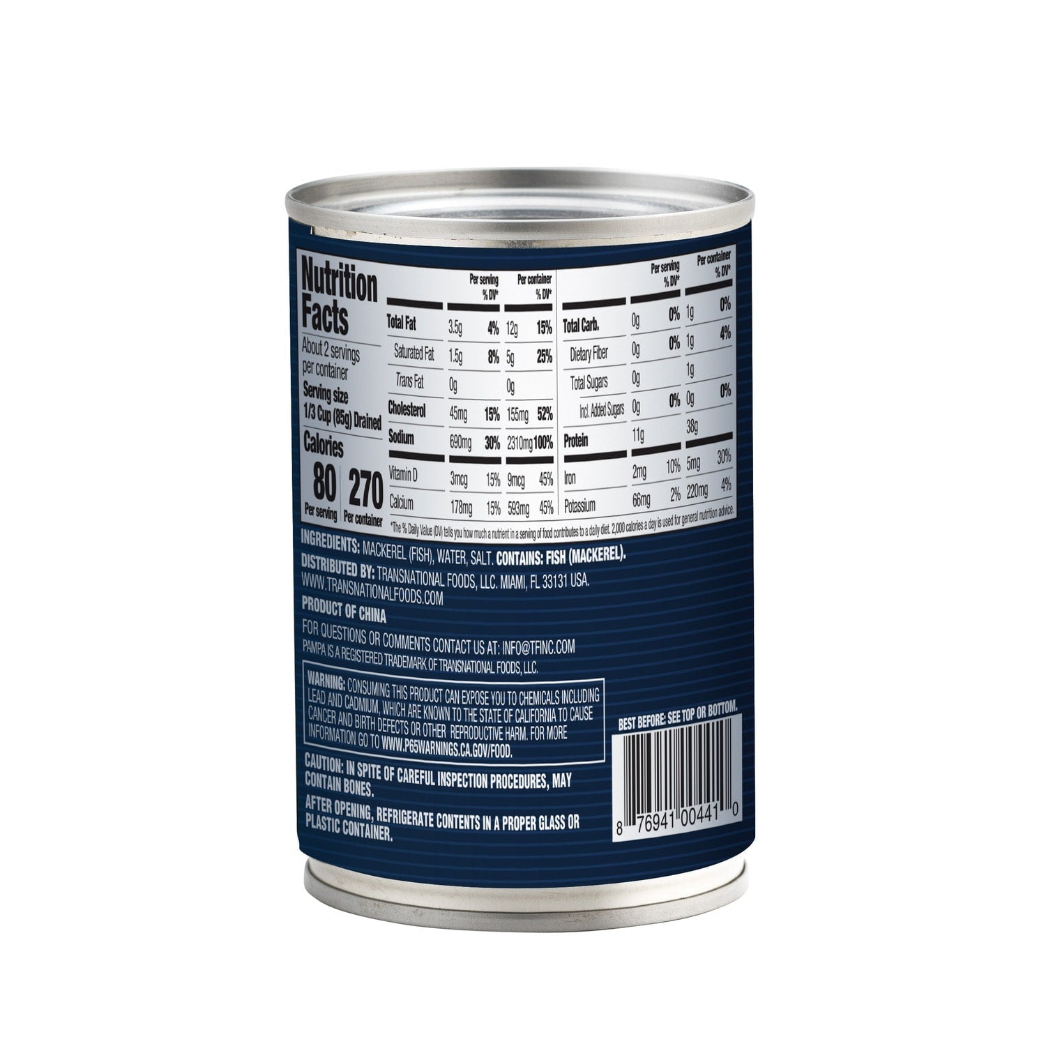 Pampa Mackerel In Brine, 10 oz. Cans