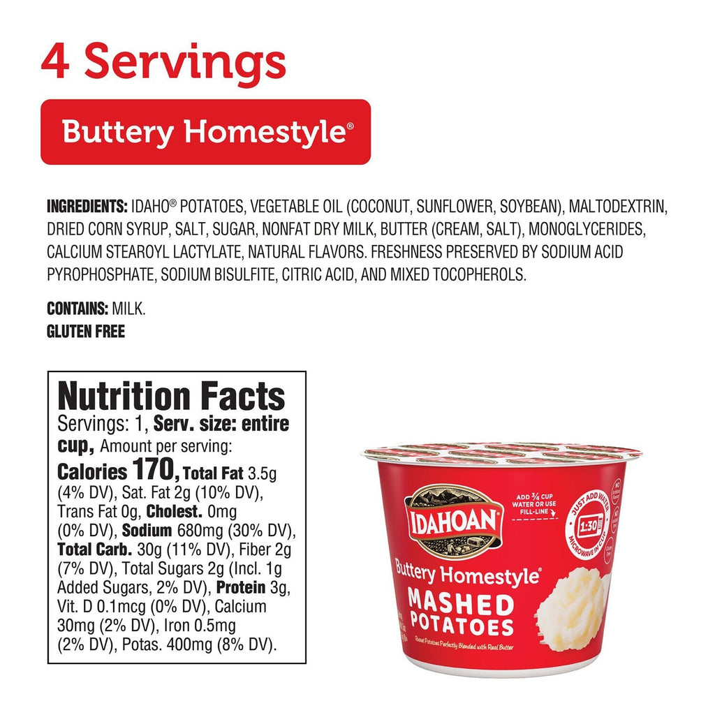 Idahoan Buttery Homestyle Instant Mashed Potatoes Cup, 1.5 oz.