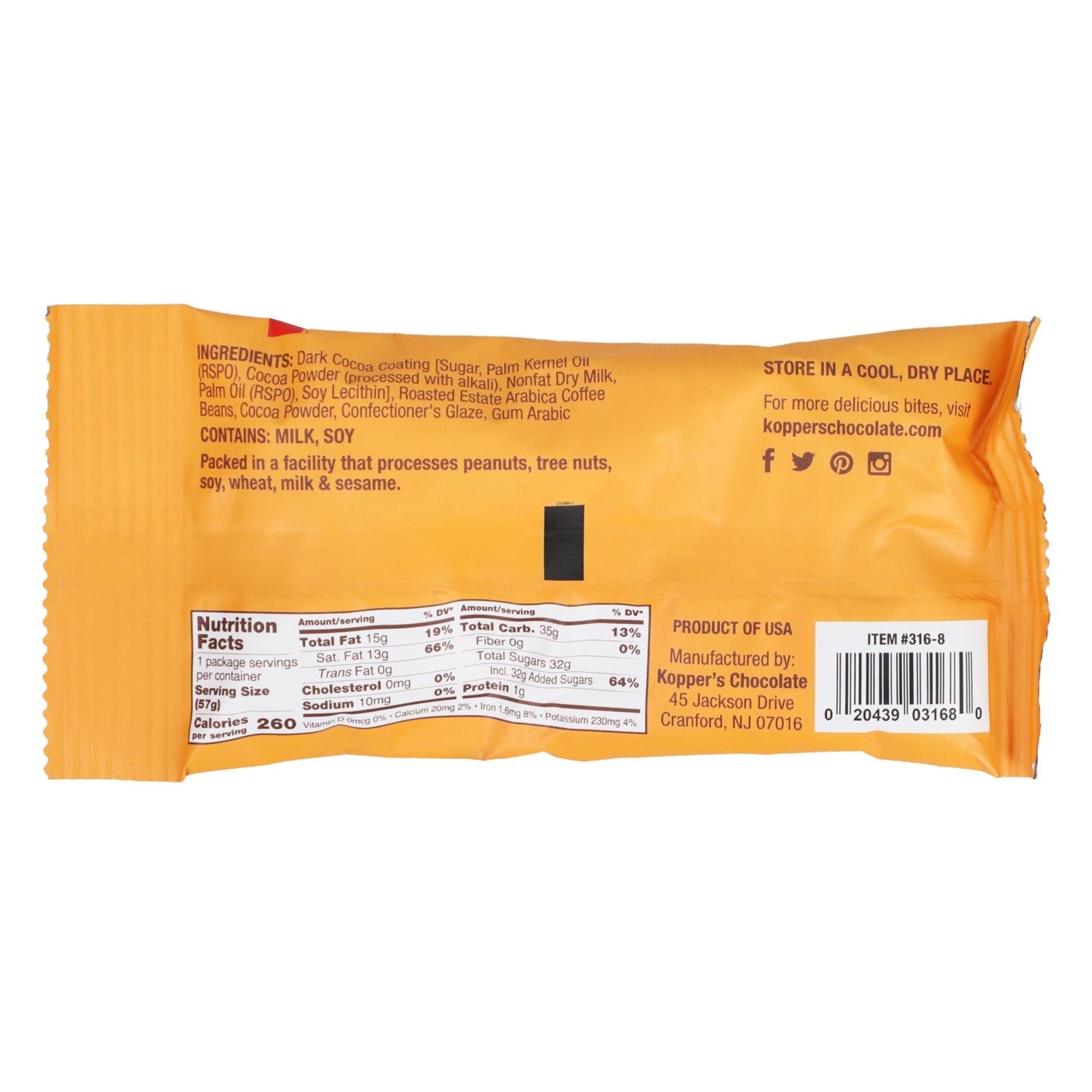 Kopperâs Dark Chocolate Espresso Beans, 2 oz.