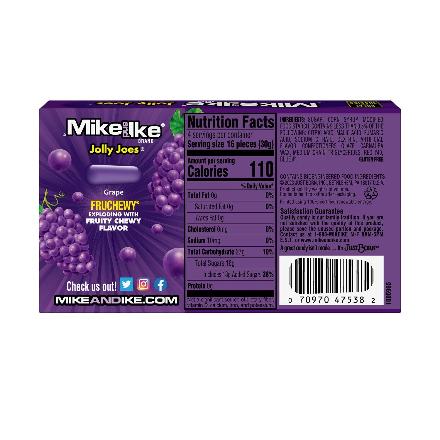 Mike And Ike Jolly Joes Grape Theater Box Candy, 4.25 oz.