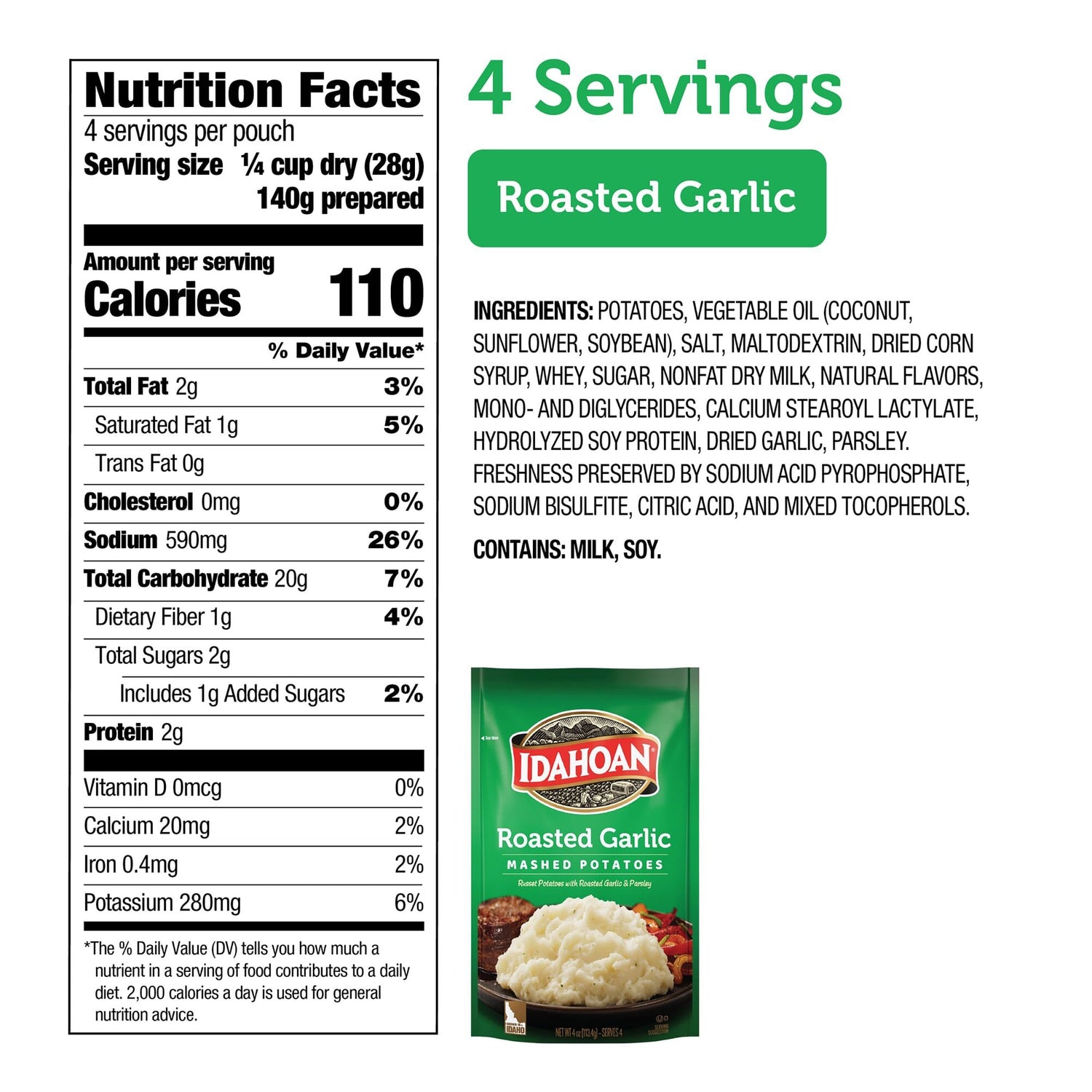 Idahoan Roasted Garlic Mashed Potatoes, 4-oz. Pouch