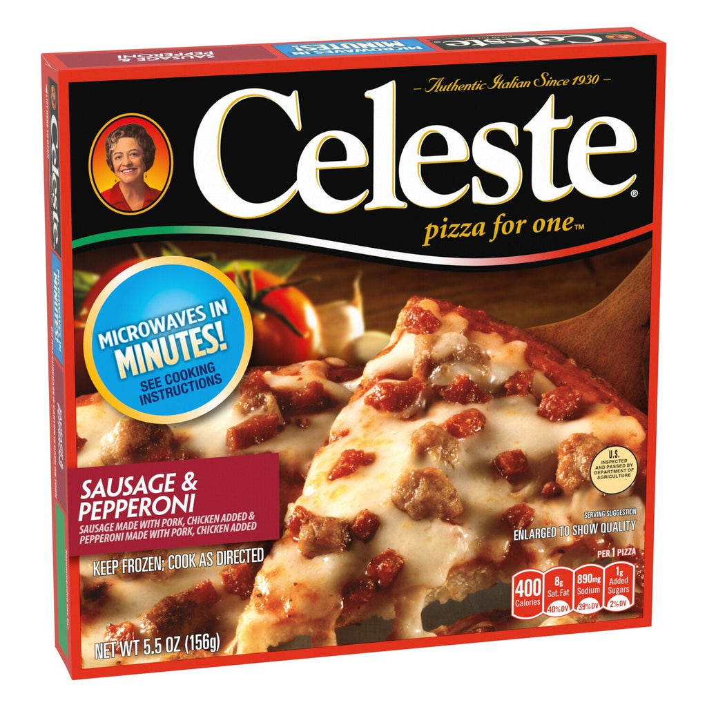 Conagra Brands Celeste Sausage and Pepperoni Pizza, Individual Microwavable Frozen Pizza, 5.5 oz.