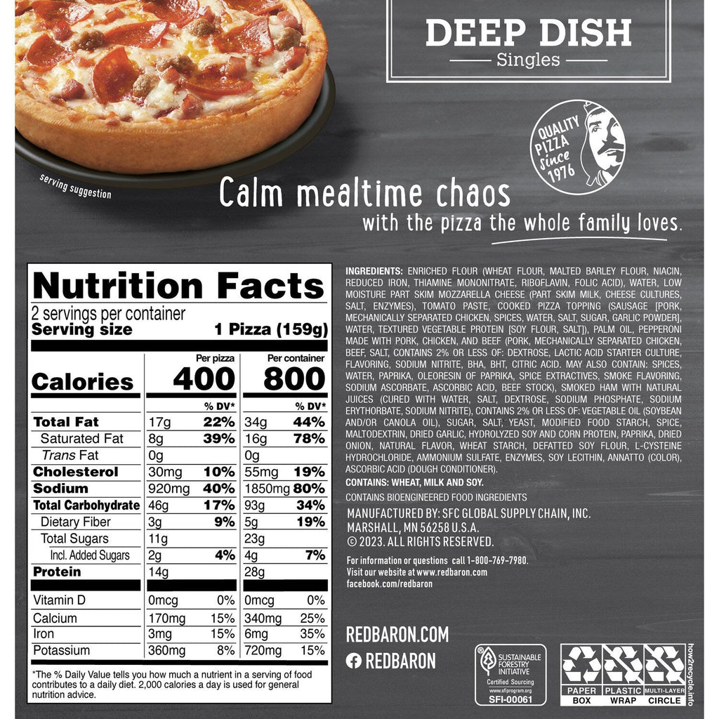Red Baron Deep Dish Meat Trio Pizza Singles, 2 ct.