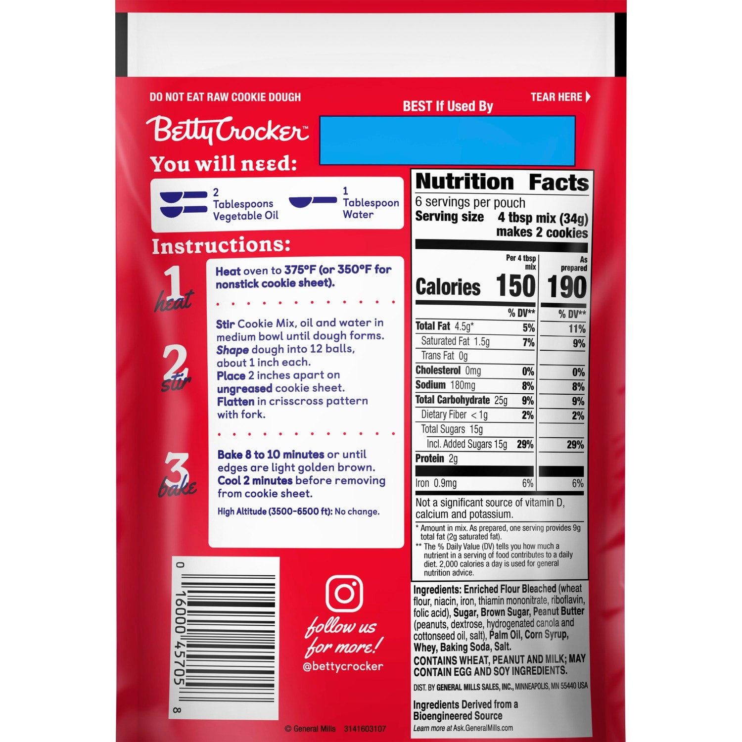 Betty Crocker Peanut Butter Cookie Mix, 7.2-oz.