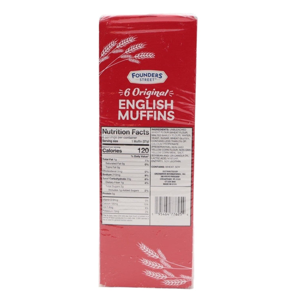 Founders Street Original English Muffins, 6-pc Pack.