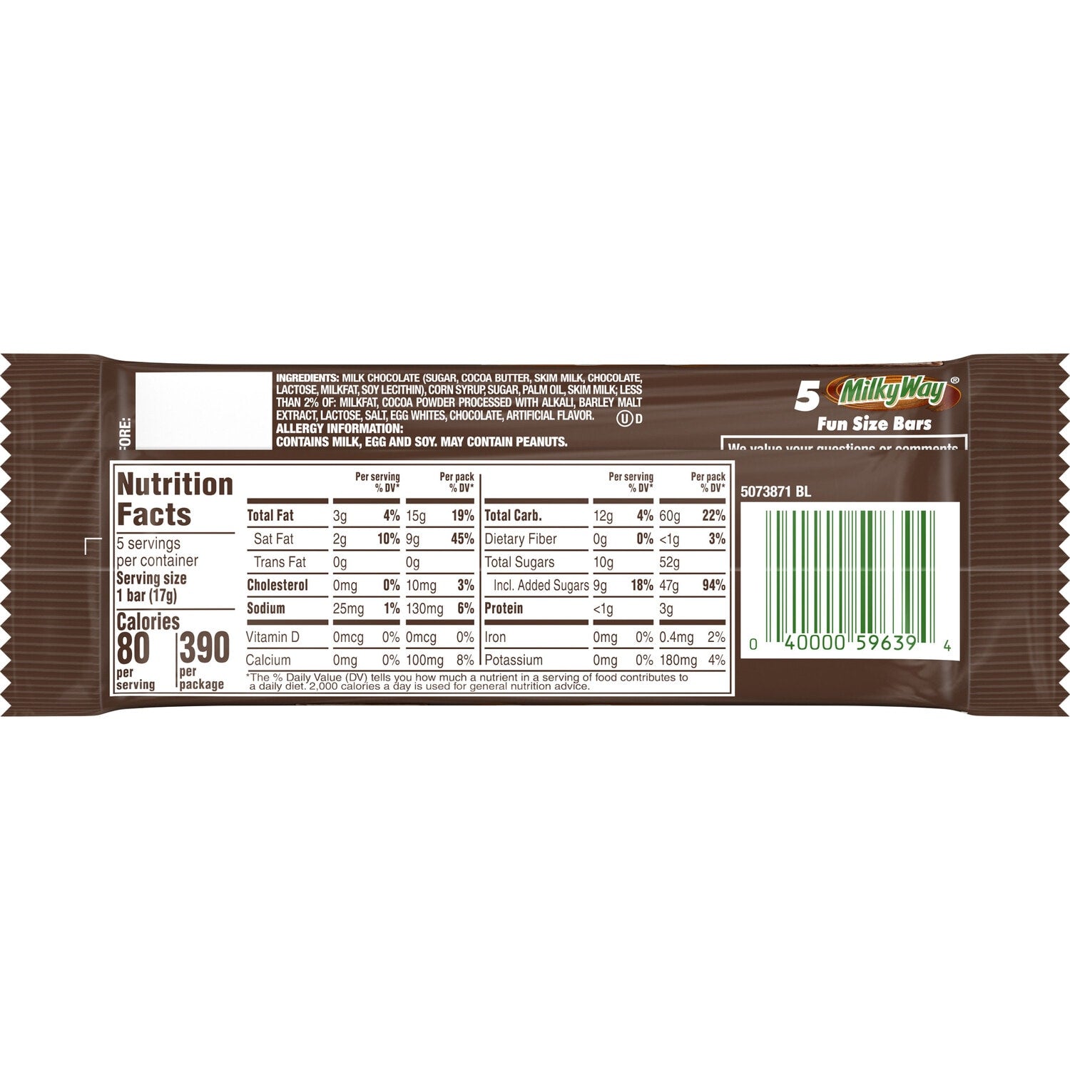 Milky Way Chocolate Candy Bars, 5-pc Pack.