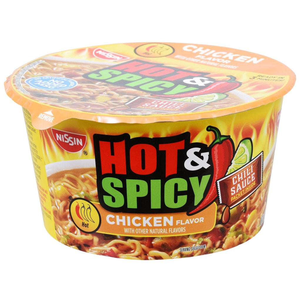 Nissin Hot &amp; Spicy Noodle Bowls with Chicken, 3.32 oz.