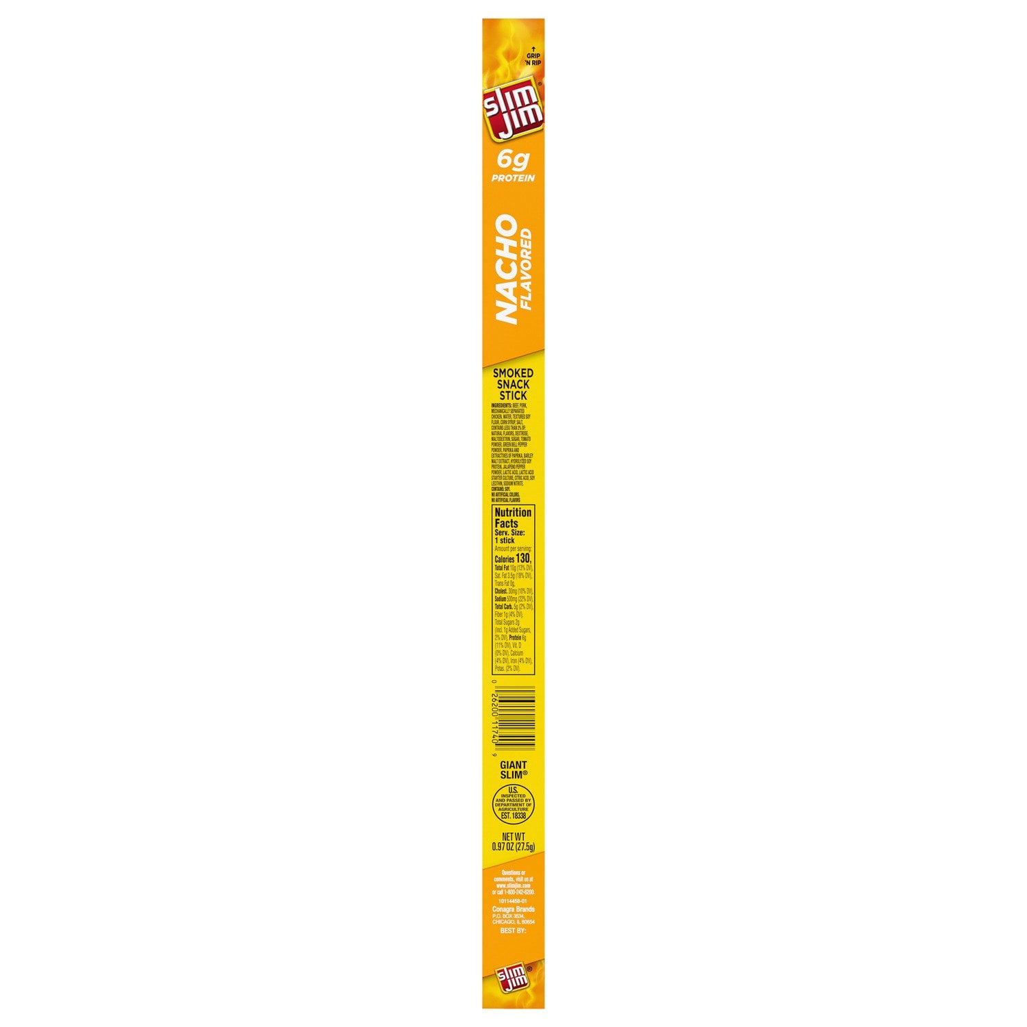 Conagra Brands fSlim Jim Giant Sized Nacho Snack Stick, 0.97 oz. Meat Snacks