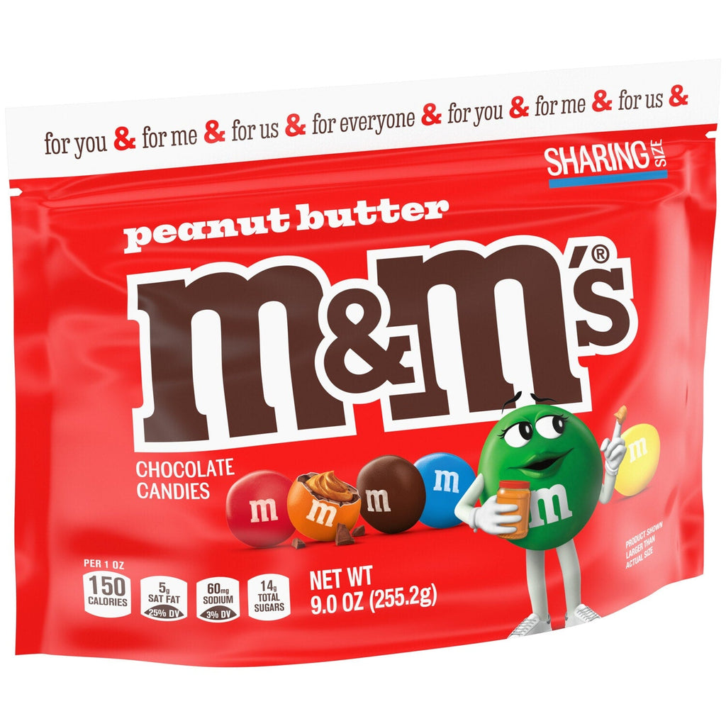 M&amp;M'S Peanut Butter Milk Chocolate Candy, Sharing Size, 9 oz Resealable Bag
