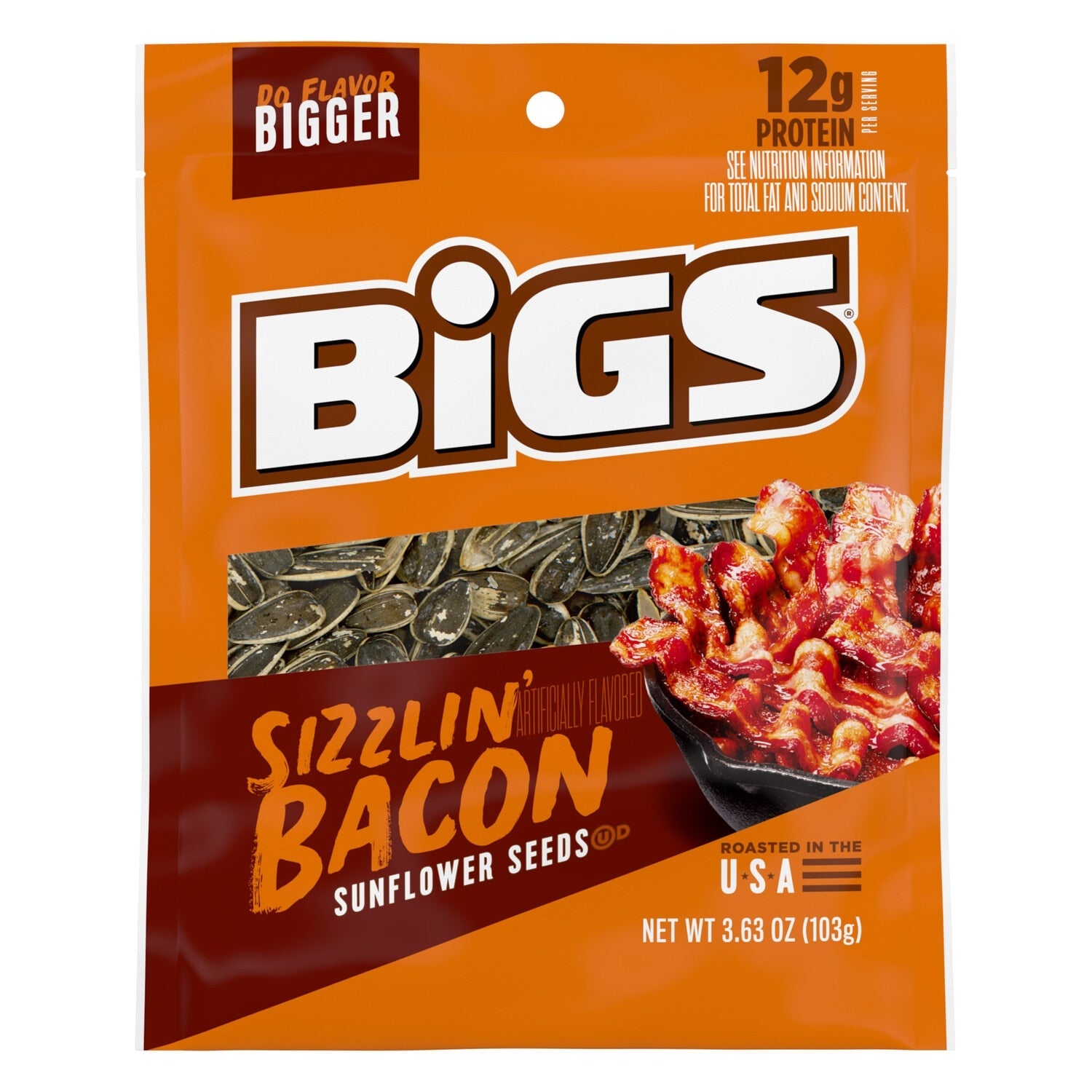 Bigs Sizzlin' Bacon Sunflower Seeds, 3.625 oz. Bag