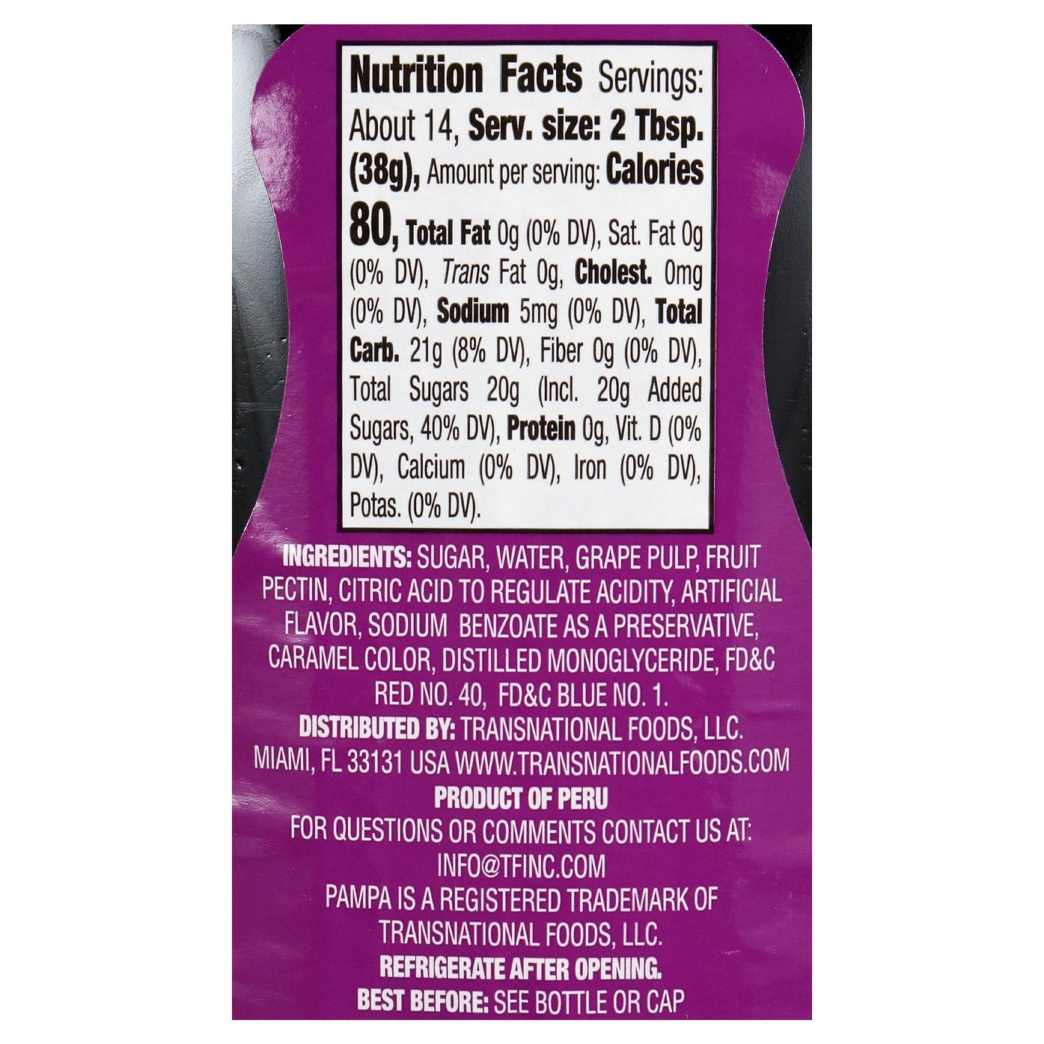 Pampa Grape Flavored Fruit Spread, 19 oz. Squeeze Bottles