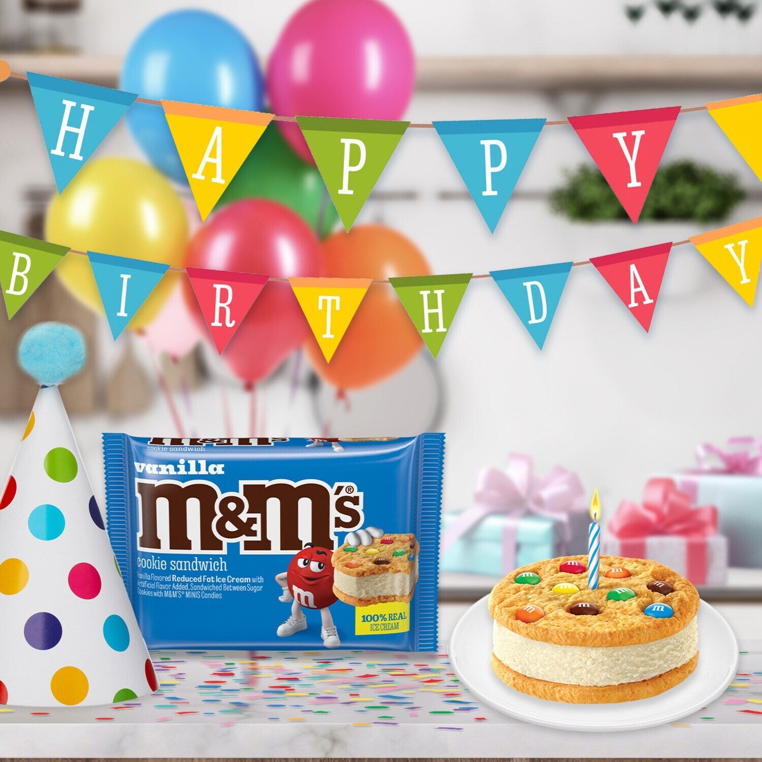 Mars M&amp;M'S Vanilla Ice Cream Cookie Sandwich Reduced Fat Vanilla Ice Cream Dessert Cookie Sandwich, 4 Oz