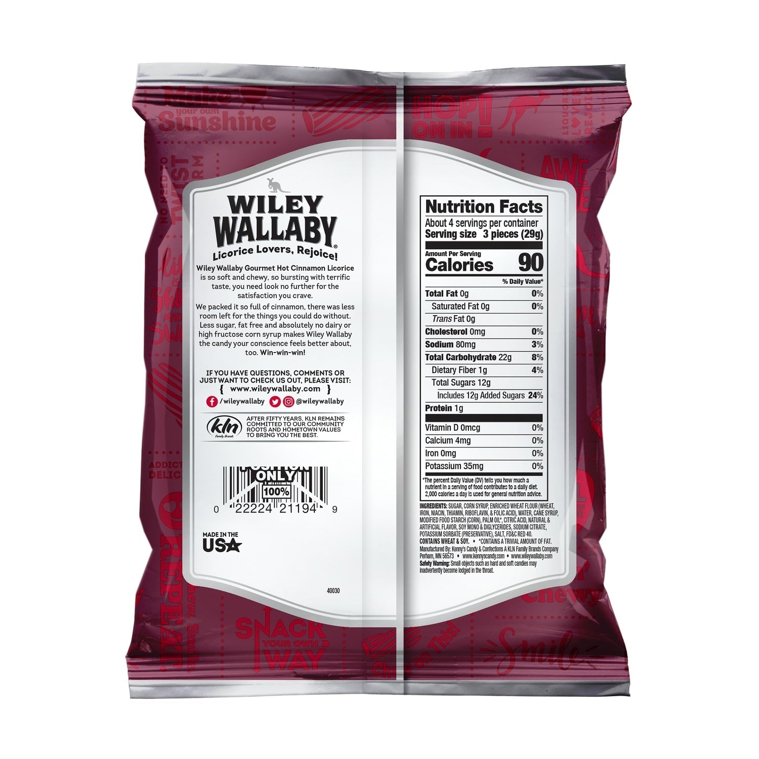 Wiley Wallaby Gourmet Hot Cinnamon Licorice, 4-oz. Bag
