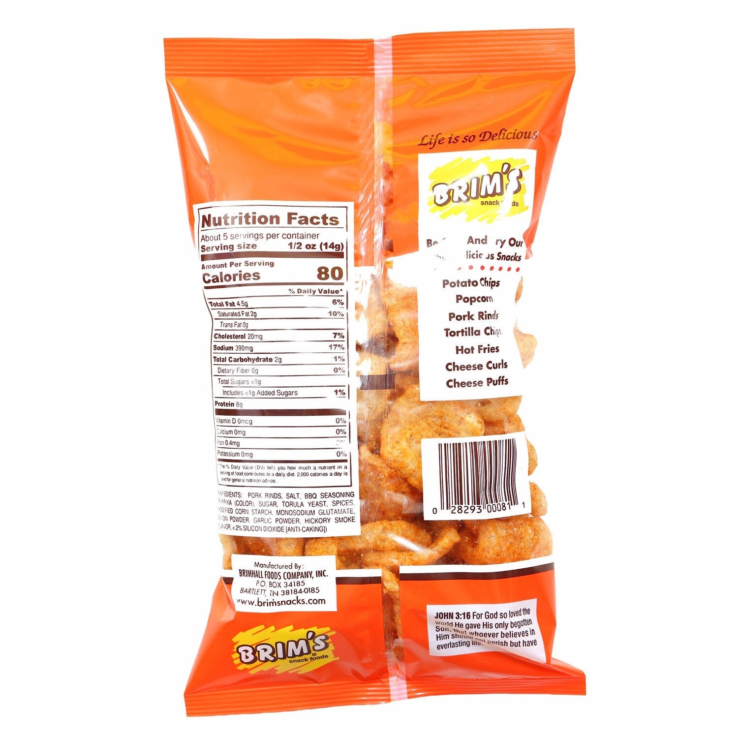Brim's Fried Barbecue Pork Rinds, 2.6-oz. Bags