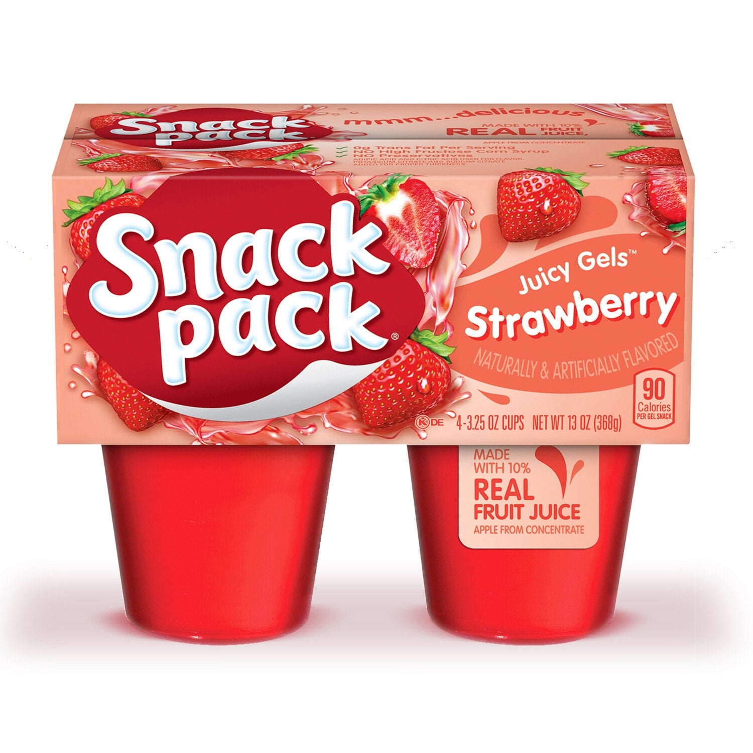 Snack Pack Strawberry Flavored Juicy Gels, 3.25 oz Snack Cups, 4 Count, 12 Pack