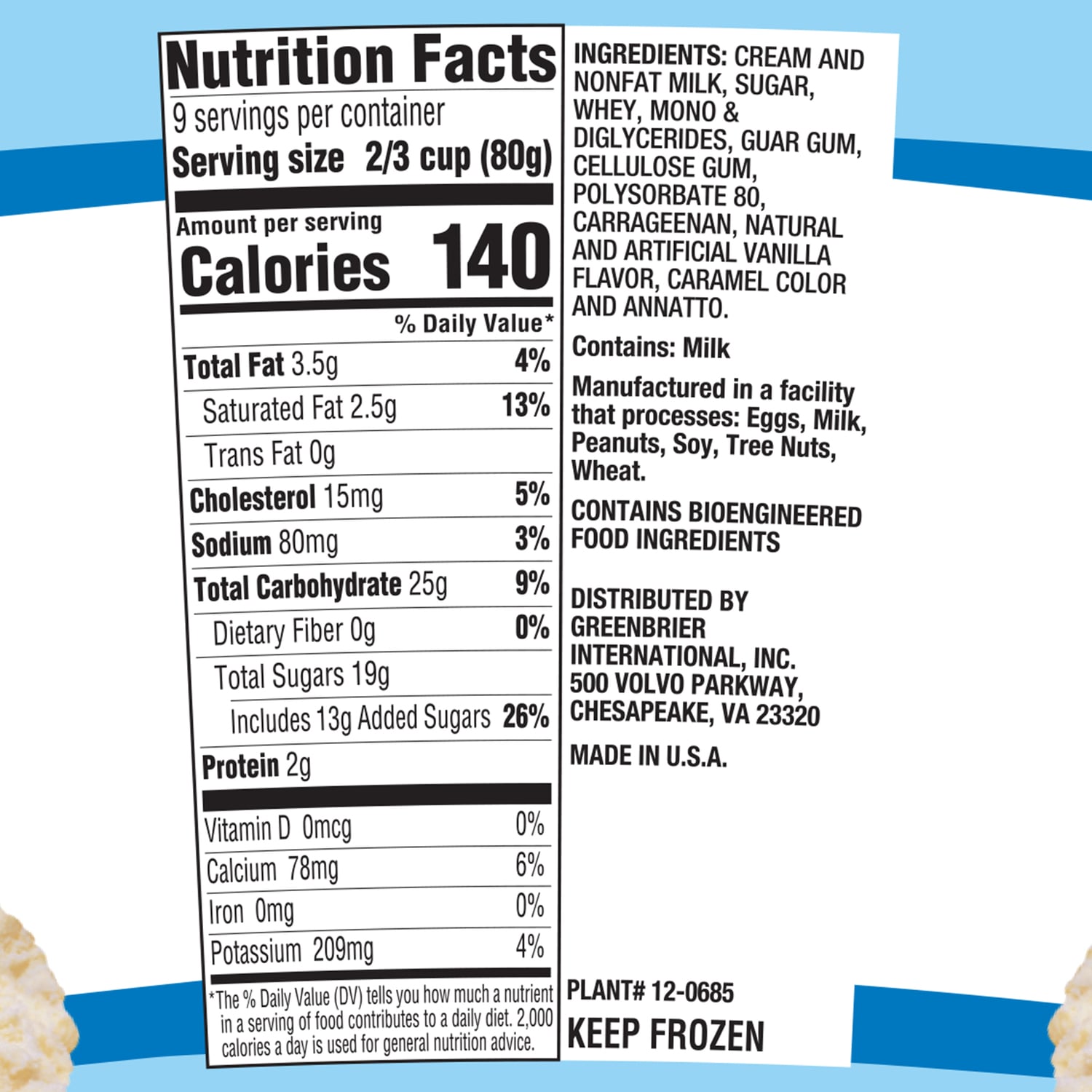 Founder's street Vanilla Flavor Frozen Dairy Dessert, 1-ct.