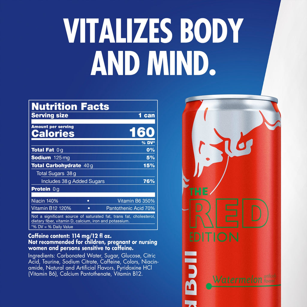 Red Bull Red Edition Energy Drink, Watermelon, 114mg Caffeine, 12 fl oz Can
