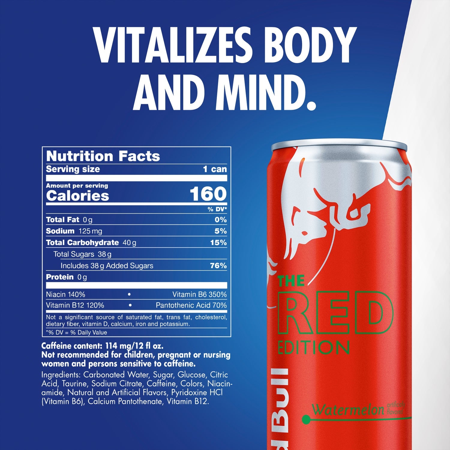 Red Bull Red Edition Energy Drink, Watermelon, 114mg Caffeine, 12 fl oz Can