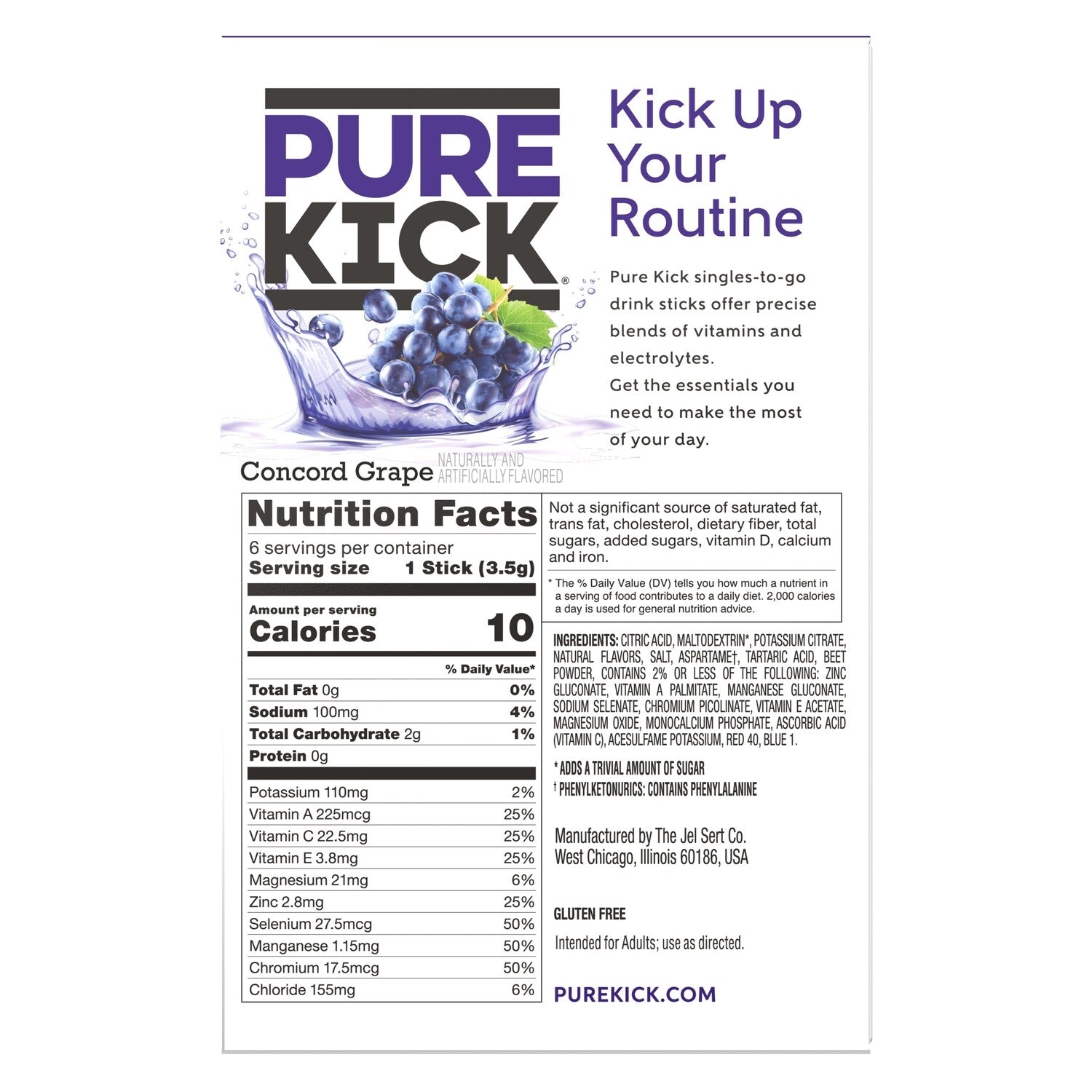 Pure Kick Concord Grape Zero Sugar Drink Mix, 6-pc Pack.