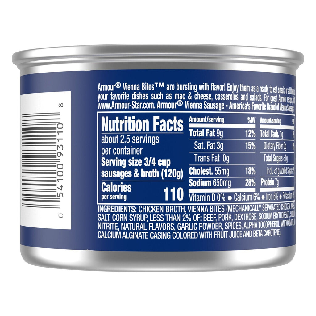 Armour Star Vienna Sausage Bites, Original Flavor, Canned Sausage, 10 oz.
