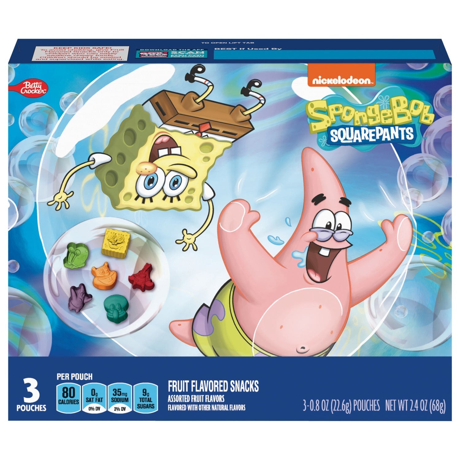 Betty Crocker Spongebob Fruit Flavored Snacks, 3-pc Pack.